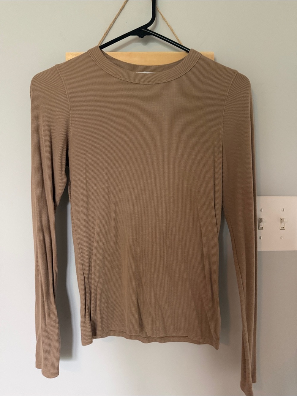 Joah Brown Long Sleeve Ribbed Crew in Taupe